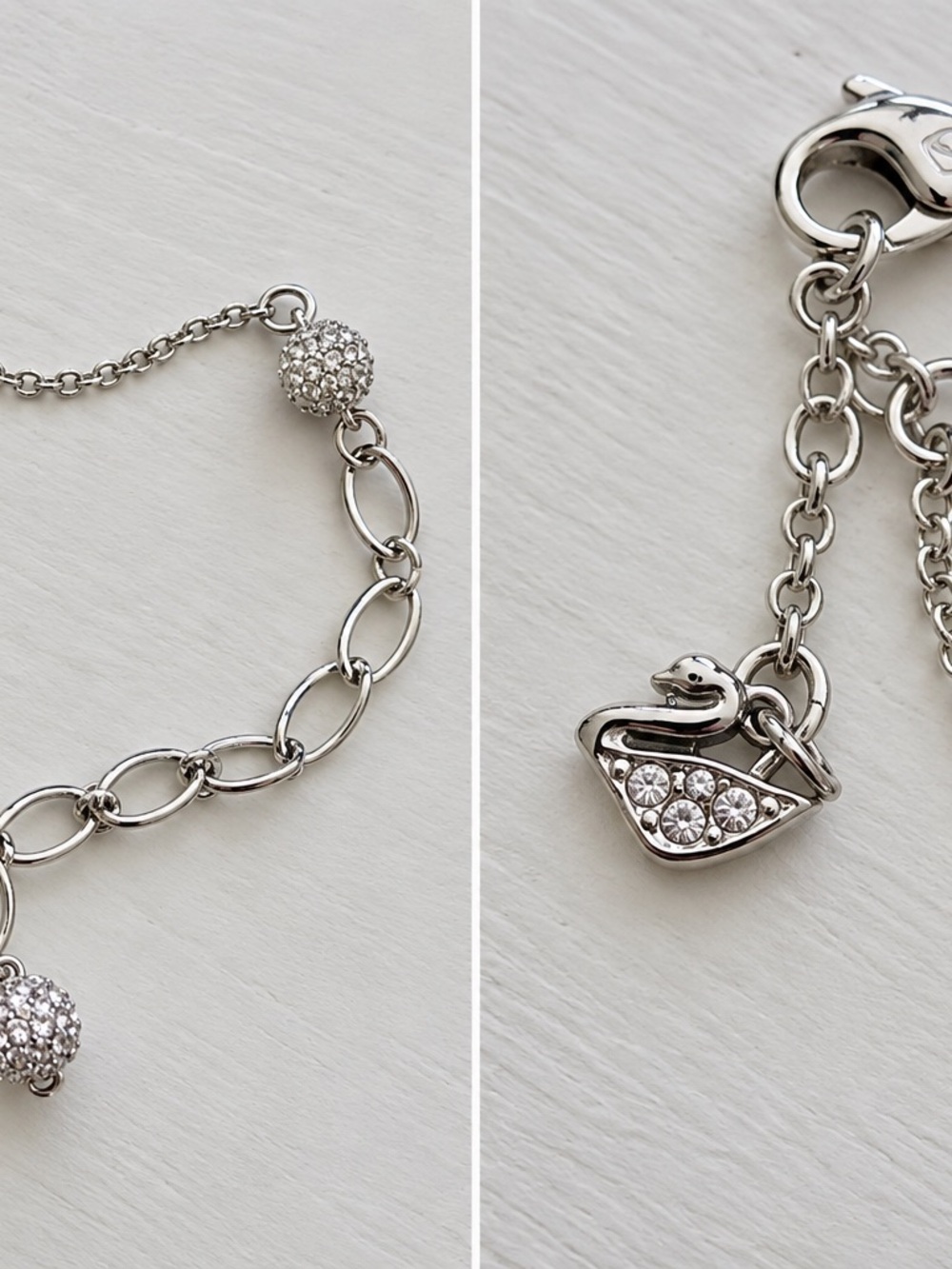 Swarovski Silver Crystal Swan Charm Station Bracelet